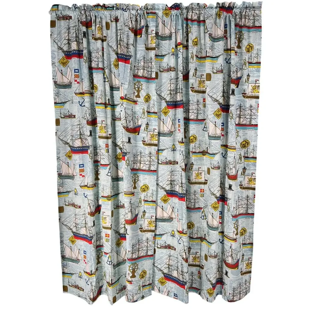 70s Vintage Historical Ship Print Curtains 1970s from House N Home Fabric